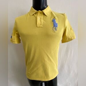 Yellow Polo Shirt with Blue Logo
